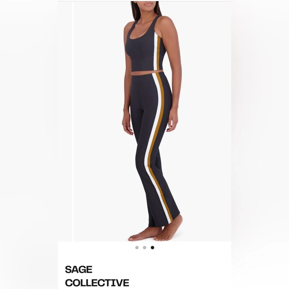 Sage Collective Women's Black Stripe Flare Leggings Set - Picture 1 of 4